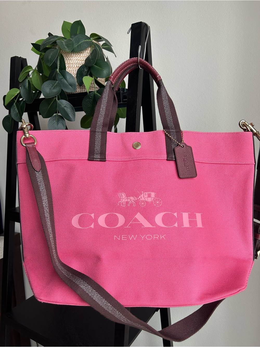COACH Extra Large Pink Canvas Tote Bag with Strap